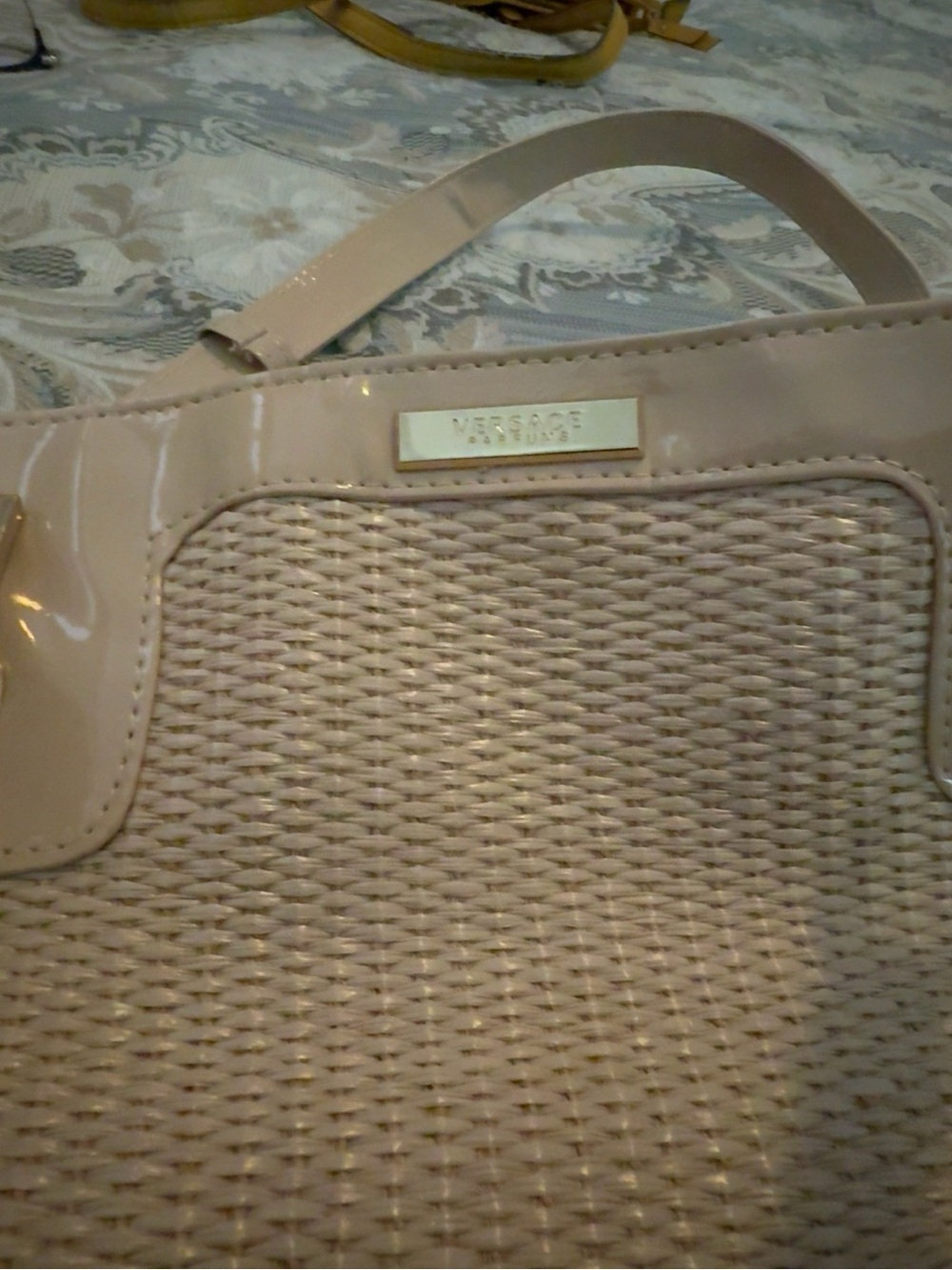 Versace Parfums GWP Tote Bag Blush Beige Woven Patent Shoulder Bag - Picture 2 of 4